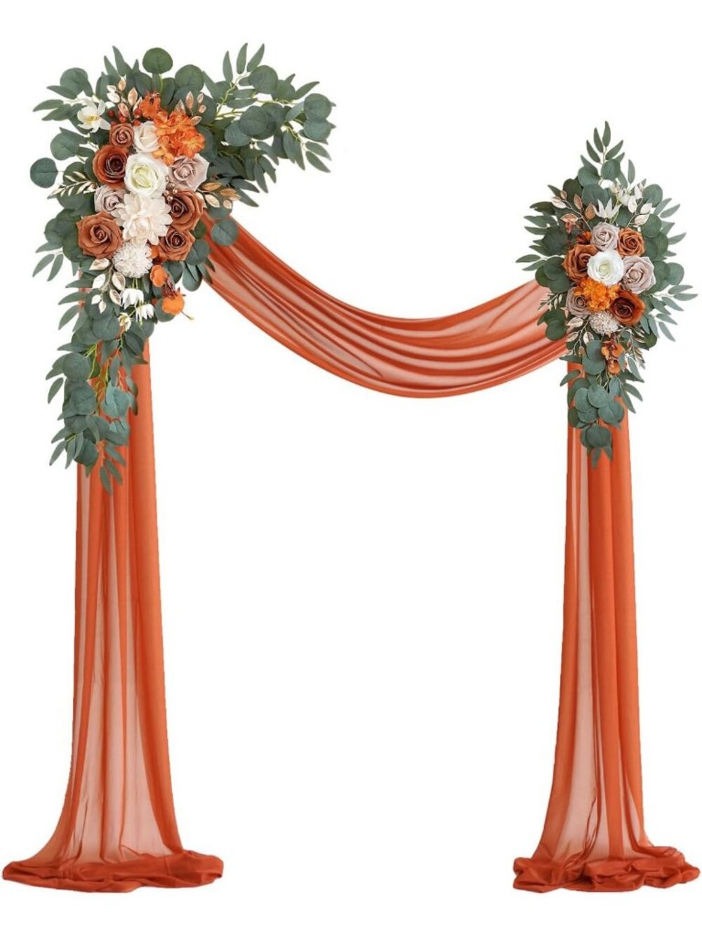 Burnt Orange Floral Wedding Arch Kit with Terracotta Draping Fabric - DIY Decor